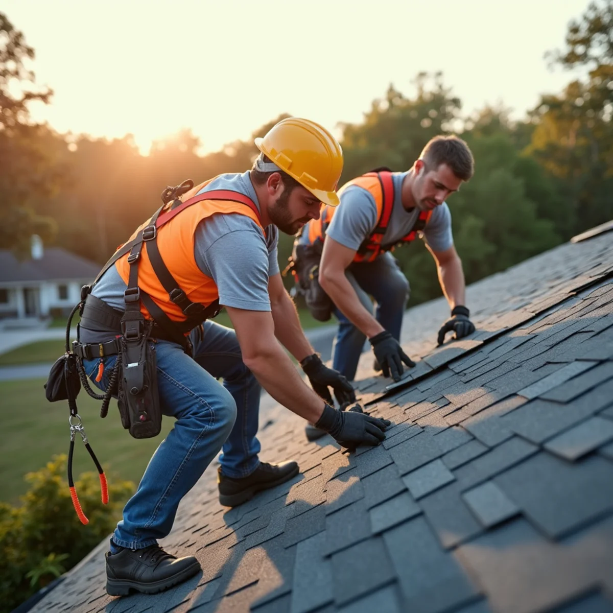 Licensed roofing contractor team replacing an architectural shingle roof on a Bunnell FL home